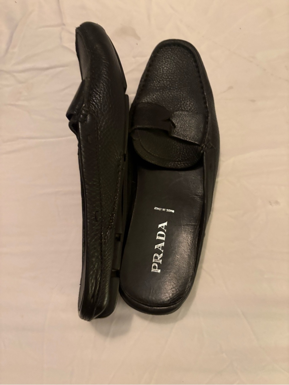 Prada Black Pebbled Leather Penny Loafers for Women - Picture 4 of 5